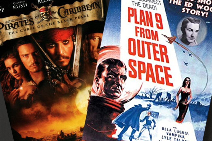 DVD covers of Pirates of the Caribbean: The Curse of the Black Pearl and Plan 9 From Outer Space