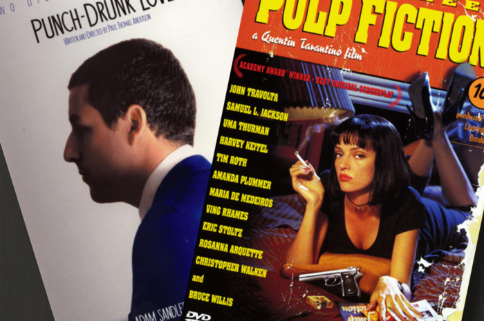 The dvd covers of Pulp Fiction and Punch-Drunk Love